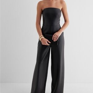 Faux Leather Strapless Wide-Leg Jumpsuit - Express - Medium - NWT